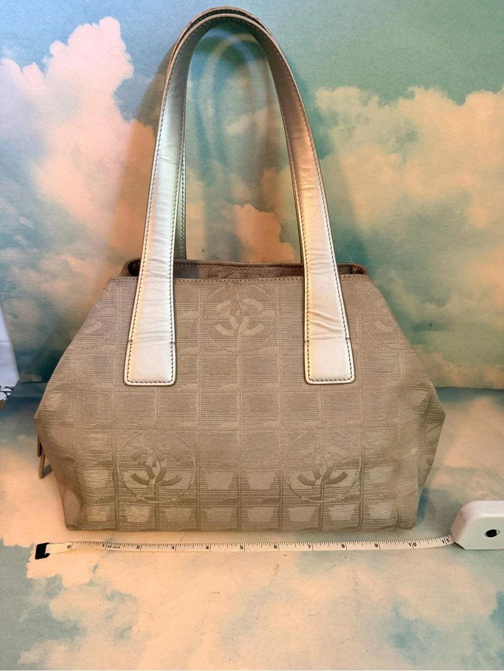 CHANEL gray Jacquard Satchel with silver Top Handles